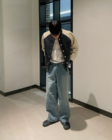 デュアルサードカットワイドデニムジーンズ