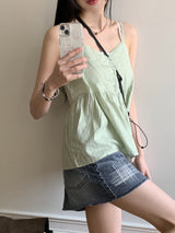 Keobing vintage V-neck buttoned lace strap adjustable sleeveless