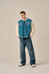 QUILTING POINT VARSITY JACKET - BLUE