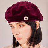 VA Square Stud Octagon Velvet Beret / Burgundy