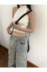 Sleeveless polar ribbed crop knit