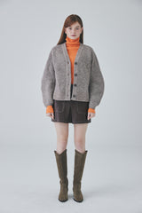 ビーガンレザースティッチミニスカート / Vegan Leather Stitch Mini Skirt [Brown]