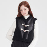 トグルボタンエコファームートンショートベスト/TOGGLE BUTTON ECO FUR MUSTANG SHORT VEST_BLACK