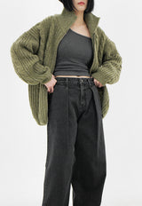 ケーブルハイネックジップアップカーディガン / Cable high neck zip-up cardigan (6color)