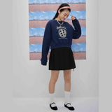 Cheerful logo short sweat shirt (navy) (6684429647990)