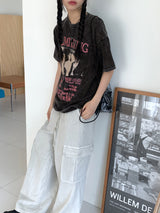 リミッティングビンテージプリントボキシーピグメント半袖Tシャツ