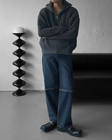 EN knob warmer half zip-up knitwear (4 colors)