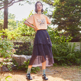 シフォンアンバランスフラワースカート / Chiffon Unbalanced Flower Skirt (2colors)