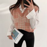 Houndstooth V-Neck Knit Vest