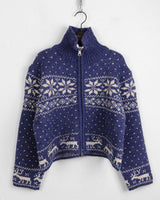 Sikok Snow Flower Nordic Pattern Two-Way Knit Zip-Up Cardigan