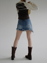 アンバランスデニムスカートプリーツ / no.802 Unbalance Denim Skirt Pants