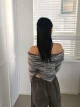 [Muffler set] Mikel Bokashi off-shoulder angora knit