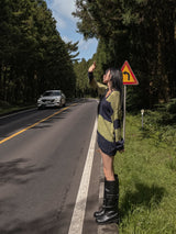 ダフィーVストライプロングニット