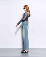 (Recycled) Distressed Denim Layered Wide Pants _ Blue