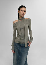 [MADE] Nuel Boat Neck SET- Shirring Long Sleeve Tee Scarf