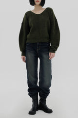 テビパフVネックニット/Tebi Puff V-neck Knit (4color)