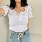サイドシャーリングリブドクロップ半袖Tシャツ