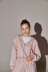 Lace Tape Hood Zip-Up Pink