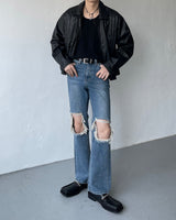 イーノックスクエアウィンクルレザージャケット / ENOC Square Winkle Leather Jacket (2 colors)