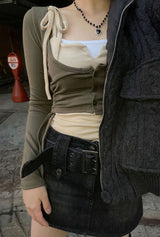 スリーブレスアンドクロップドシャーリングカーディガンセット / Sleeveless and Cropped Shirring Cardigan Set