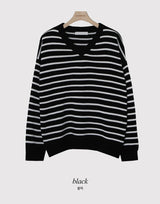 CLボーダールーズVネックニット(3color)