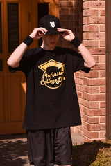 インフィニティーカレッジライフクルーネックブラックユニセックスTシャツ / Infinite college life crew neck black Unisex T-shirt