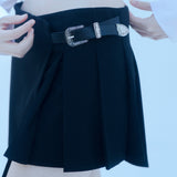 バックルプリーツラップスカート/0 9 buckle pleats wrap skirt - BLACK