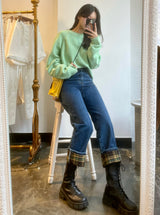 ワイドフィットロールアップチェックデニムパンツ/WIDE FIT ROLL-UP CHECK DENIM PANTS [6882]