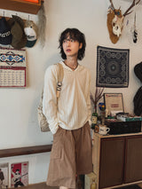 迷路長袖襟付き長袖Tシャツ (4 color)