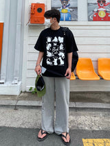 レイジーキャットハーフTシャツ / LAZY CAT HALF T-SHIRTS(2COLOR)