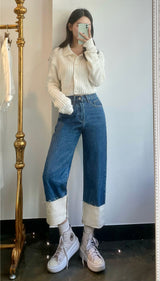 セミワイドフィットデニムパンツ/SEMI WIDE FIT BLUE + WHITE DENIM PANTS [17724]