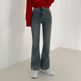 One-Button Whisker Washed Jeans