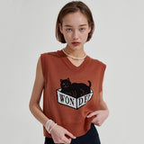 Box Cat Knit vest [Brown] (6679676223606)