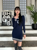 イブリブカラードレス/Eve ribbed collar dress