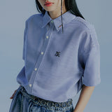 リーセントロゴストライプハーフシャツ/RECENT LOGO STRIPE HALF SHIRT_NAVY
