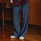 Jacquard checkerboard wide banding pants (6622860410998)