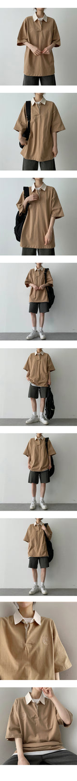 カーボ刺繍カラーカラー半袖Tシャツ / Carbo embroidery color collar short-sleeved T-shirt