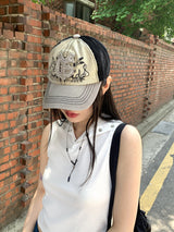 コーニルy2kウォッシング刺繍パッチカラーマッチングボールキャップハット/Cornil y2k Washing Embroidery Patch Color Matching Ball Cap Hat