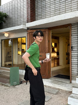 ロエミニマルリネンラウンド半袖ニット/Roe Minimal Short-Sleeved Linen Round Knitwear (9 colors)