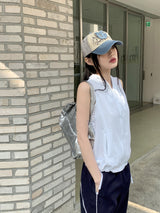 ストリングフードナイロンジップアップベスト/Lola String Hood Nylon Zip-up Vest
