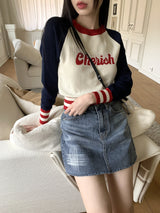 チェリーレタリング配色ナグランニットTシャツ / Cherish Lettering Color Matching Nagrang Knit T-shirt