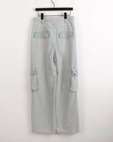 Washed Pocket Cargo Light Blue Long Wide Denim Pants