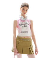 ダブルハートスリーブレスクロップトップ / Double Heart Sleeveless Crop Top _ Pink