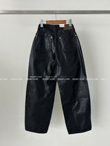 coated leather wide pants
