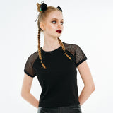 リボンラグランTシャツ / Ribbon Raglan T-shirt [Black Mesh]