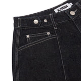 CONTROL WAIST DENIM BERMUDA WIDE PANTS [DARK NAVY]