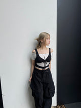 レイヤードストラップホールリボントップ / Layered Strap Hole Ribbon Top