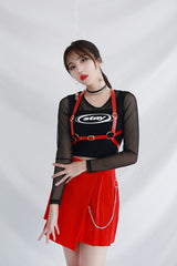 レイヤードロングスリーブメッシュトップ/TOP(6348) Layered Long Sleeve Mesh Tee