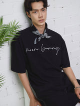 ムーンバニーレタリング刺繍オーバーサイズTシャツ/MOON BUNNY LETTERING EMBROIDERY OVERSIZED T-SHIRT BLACK (6586879017078)