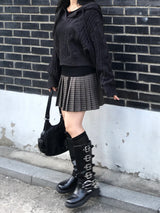 Aki Checkered Pleats Skirt